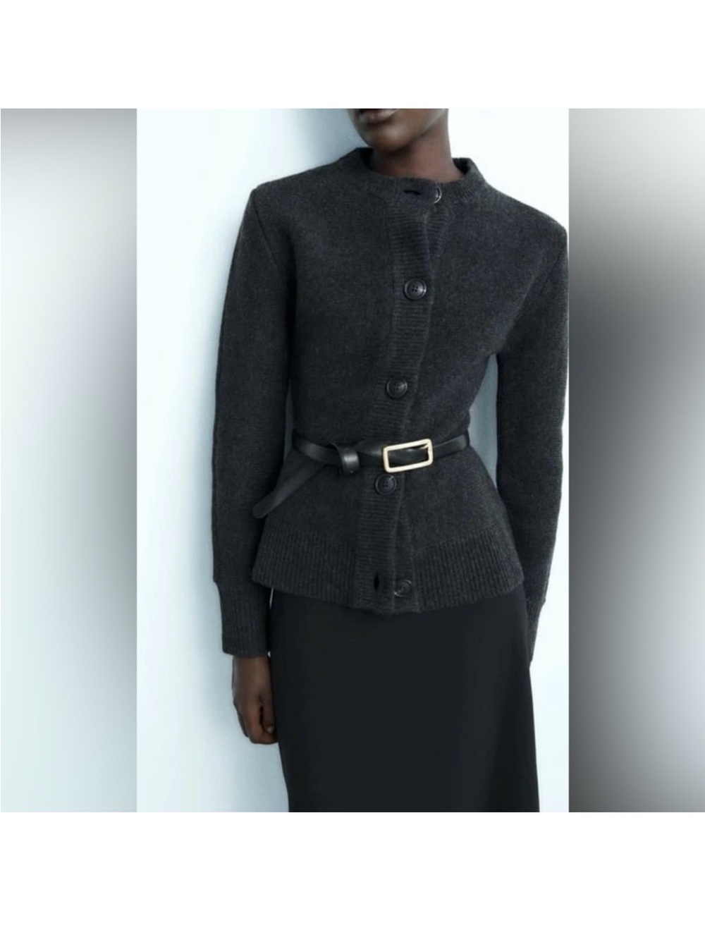 Zara 100% Wool anthracite charcoal grey fitted cardigan